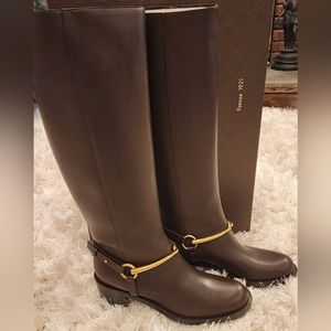$1495 Brand New 100% Auth Gucci Horsebit Leather Pull On Boots Brown 35 5